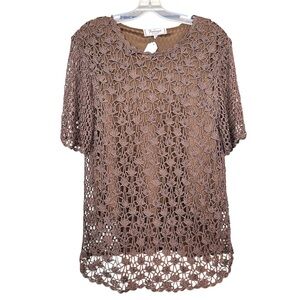 Lace Crochet Overlay Top - Brown Sz X-Large